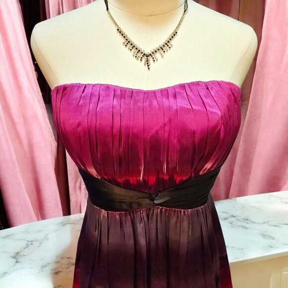 Bebe Silk Strapless Ombre Dress ✦ Pink Black Gradient Bubble Hem ✦ Sweetheart S - Picture 8 of 16